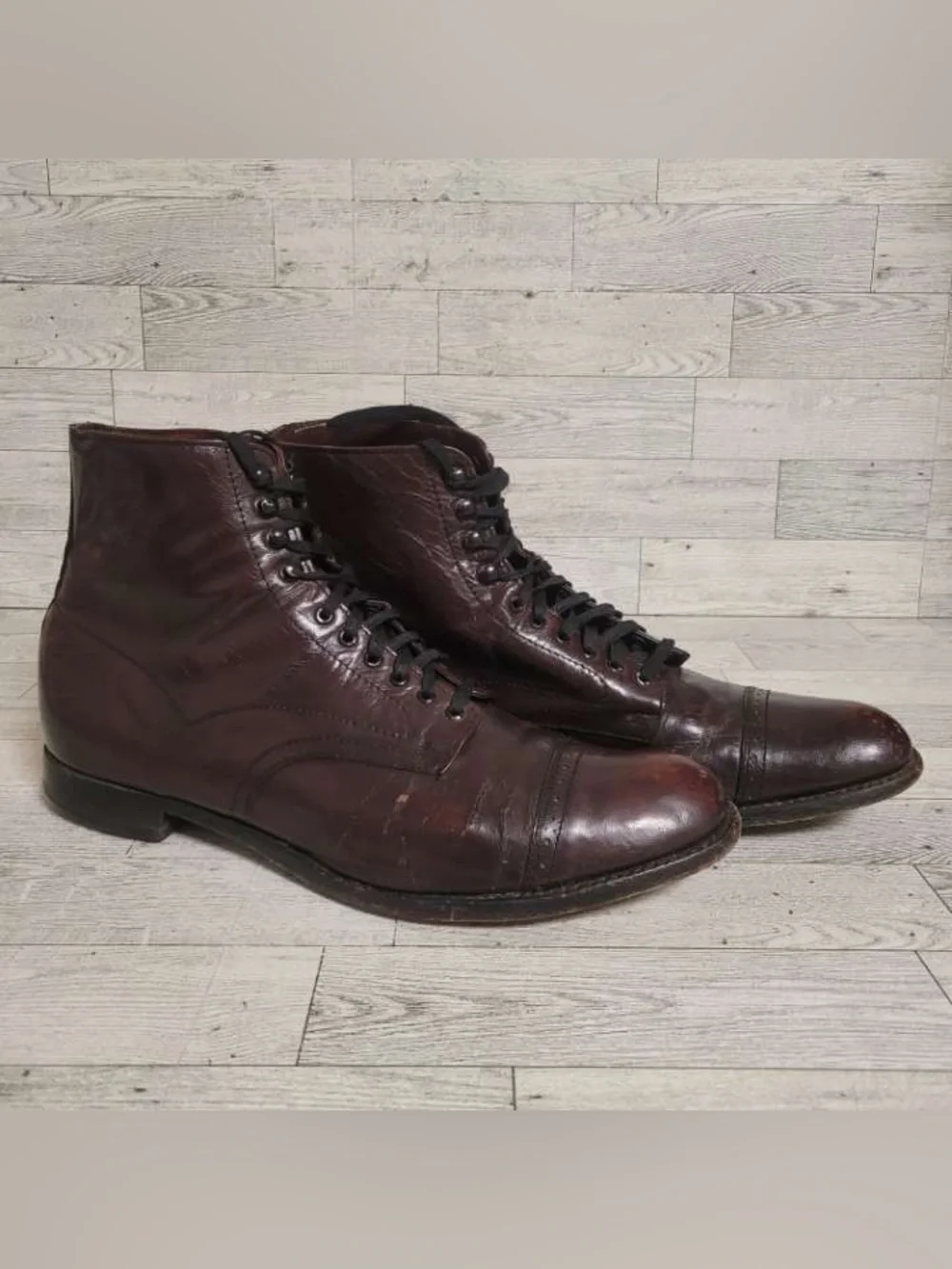 Men's Stacy Adam's Madison Burgundy Leather Cap Toe Ankle Boots Size 9 D